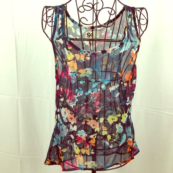 SO Tops - SO sheer multicolor floral tank top S